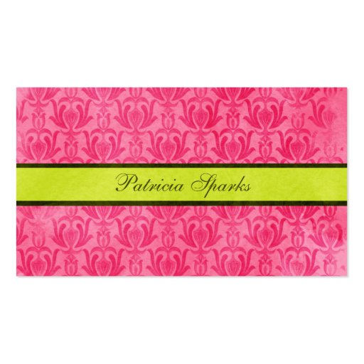 Pink Green Grunge Damask Business Card (back side)