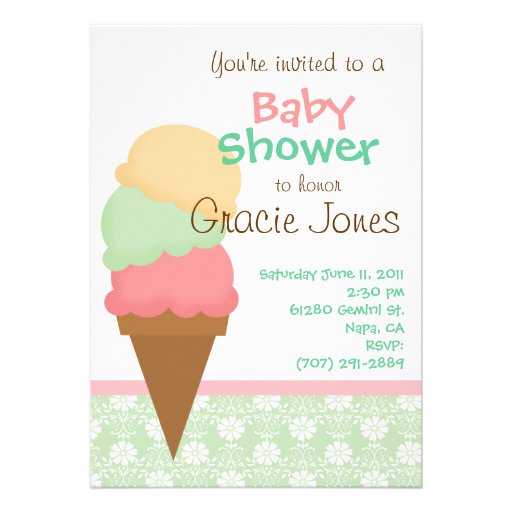 Pink & Green Ice Cream Theme Invitation