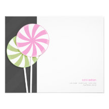 Pink & Green Lollipops Personalizable Flat Note Ca Personalized Invitation