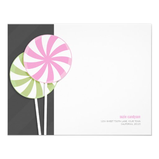 Pink & Green Lollipops Personalizable Flat Note Ca Personalized Invitation