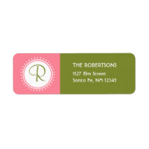 Pink & Green Monogram Address Label labels