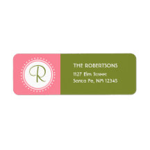 Pink & Green Monogram Address Label