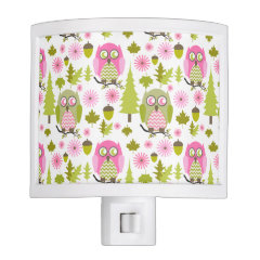 Pink   Green Owls Night Light