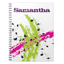 Pink Green Paint Splash Ink Spiral Notebook