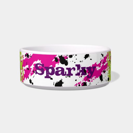 Pink Green Paint Splash Ink Splotch Pet Food Bowl