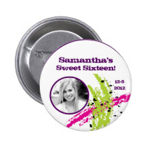 Pink Green Paint Splash Ink Splotch Photo Button