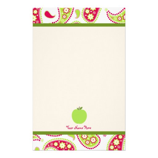 Pink &amp; Green Paisley Apple Teacher Stationery | Zazzle