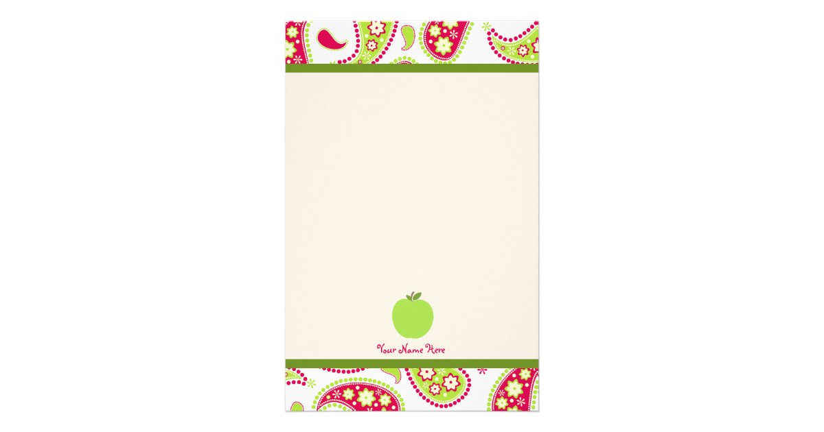 Pink & Green Paisley Apple Teacher Stationery Zazzle