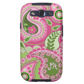 Pink & green Paisley case with Monogram Samsung Galaxy SIII Cover