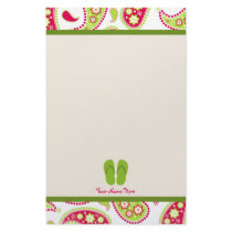 Pink & Green Paisley, Green Flip Flops Stationery