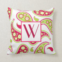 Pink & Green Paisley Monogram Pillow