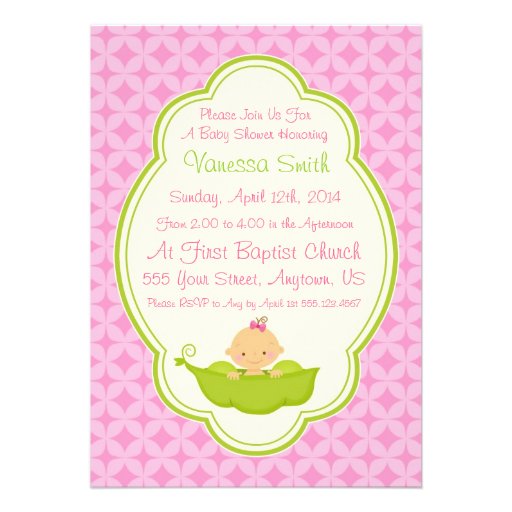 Pink & Green Pea in the Pod Baby Shower Invitation