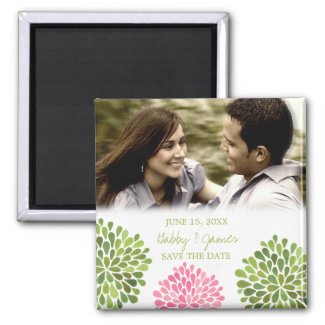 Pink Green Petals Save the Date Wedding Magnet magnet