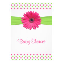 Pink Green Polka Dot Baby Shower Invitation