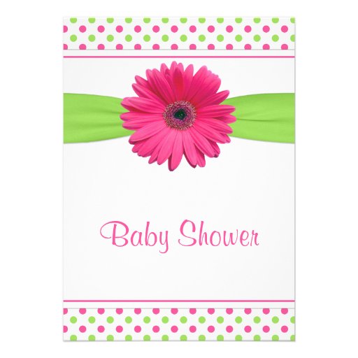 Pink Green Polka Dot Baby Shower Invitation