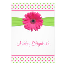 Pink Green Polka Dot Baptism Invitation
