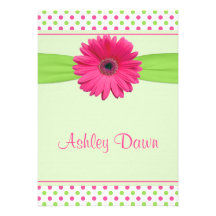 Pink Green Polka Dot Gerber Bat Mitzvah Invitation