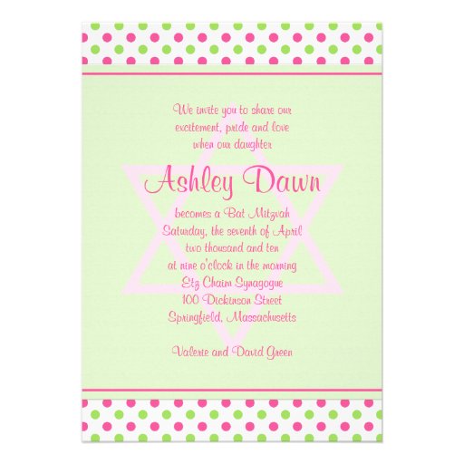 Pink Green Polka Dot Gerber Bat Mitzvah Invitation