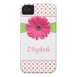 Pink Green Polka Dot Gerbera Daisy iPhone 4 Case