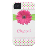 Pink Green Polka Dot Gerbera Daisy iPhone 4 Case