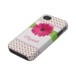 Pink Green Polka Dot Gerbera Daisy iPhone 4 Case