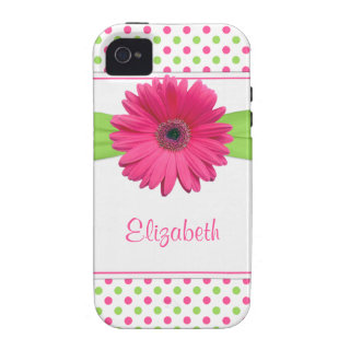 Pink Green Polka Dot Gerbera Daisy iPhone 4 Case
