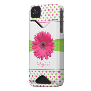 Pink Green Polka Dot Gerbera Daisy iPhone 4 Case
