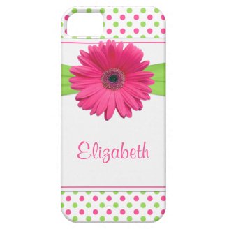 Pink Green Polka Dot Gerbera Daisy iPhone 5 Case