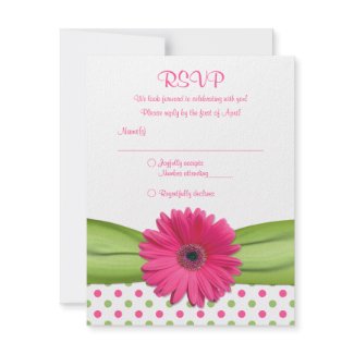 Pink & Green Polka Dots Bat Mitzvah Reply Card invitation