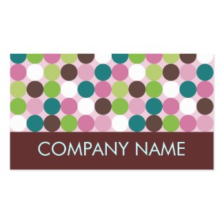 Pink green polka dots business cards