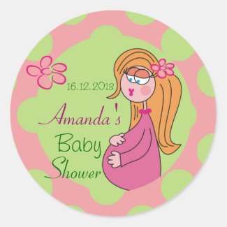 Pink Green Polka Dots Cute Baby Shower Stickers