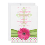 Pink Green Polka Dots First Communion Invitation