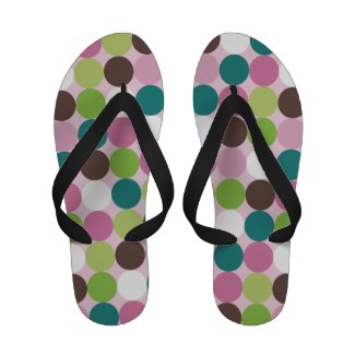 Pink green polka dots flip flops