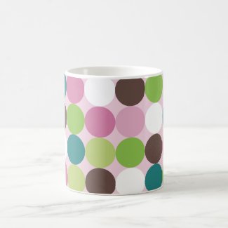 Pink green polka dots mug