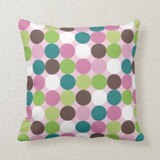 Pink green polka dots throw pillows