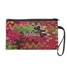 Pink + Green Retro Abstract Bagettes Bag Wristlet