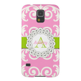 Pink Green Swirls Damask Pattern, Your Name Case For Galaxy S5