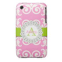 Pink Green Swirls Floral iPhone 3G Case Case-Mate iPhone 3 Case