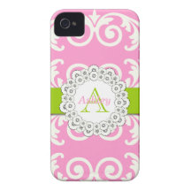 Pink Green Swirls Floral iPhone 4 Case