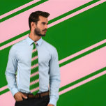 Pink & Green Thick and Thin Diagonal Stripes Tie