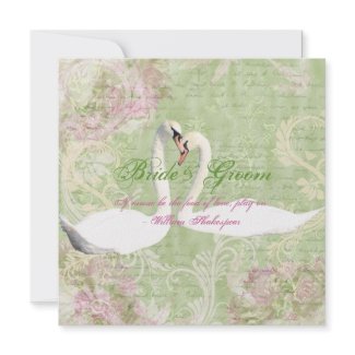 Pink green vintage engagement bird invitation