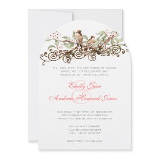 Pink & Green Vintage Love birds Wedding Invitation invitation