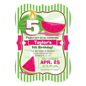 Pink & Green Watermelon, Kid's Birthday Party 5x7 Paper Invitation Card