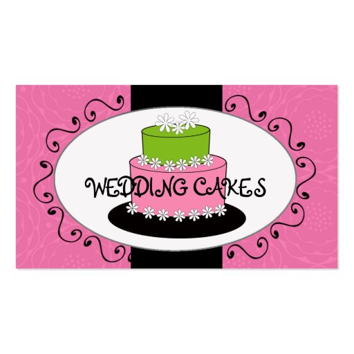 Pink Green Wedding Cake Bakery Business Cards (front side)