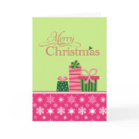 Pink green whimsical presents christmas card card