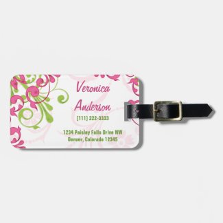 Pink Green White Abstract Floral Personalized Tag For Bags
