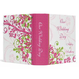 Pink Green White Abstract Floral Wedding Binder