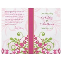 Pink Green White Abstract Floral Wedding Program Flyer
