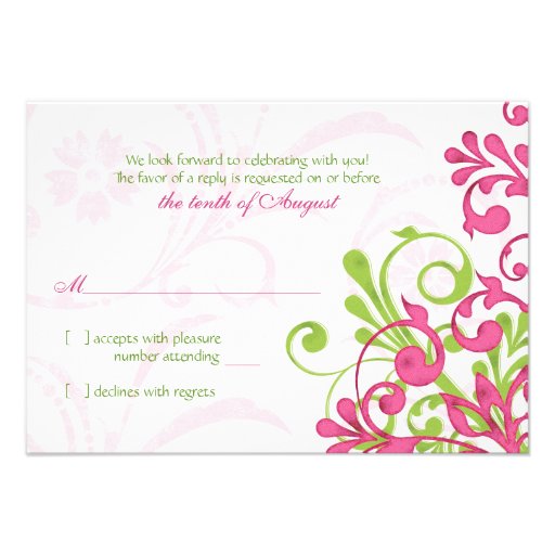 Pink Green White Abstract Floral Wedding RSVP Card Personalized Invitation