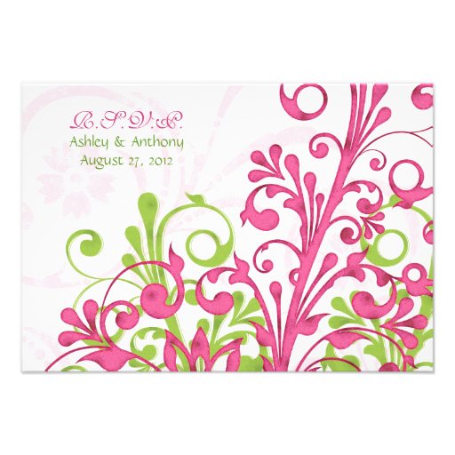 Pink Green White Abstract Floral Wedding RSVP Card Personalized Invitation